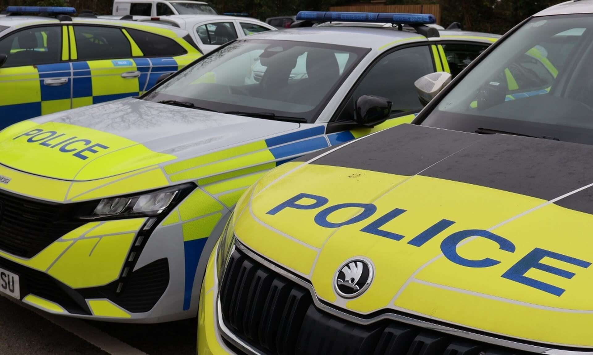 Devon and Cornwall Police cars parked in a line