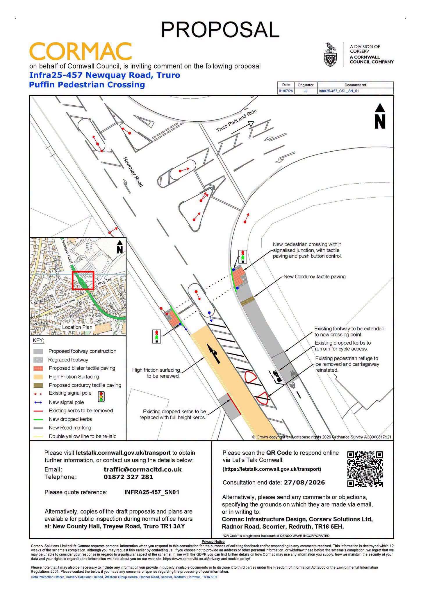 Proposal plan for the Newquay Road puffin pedestrian crossing, Truro