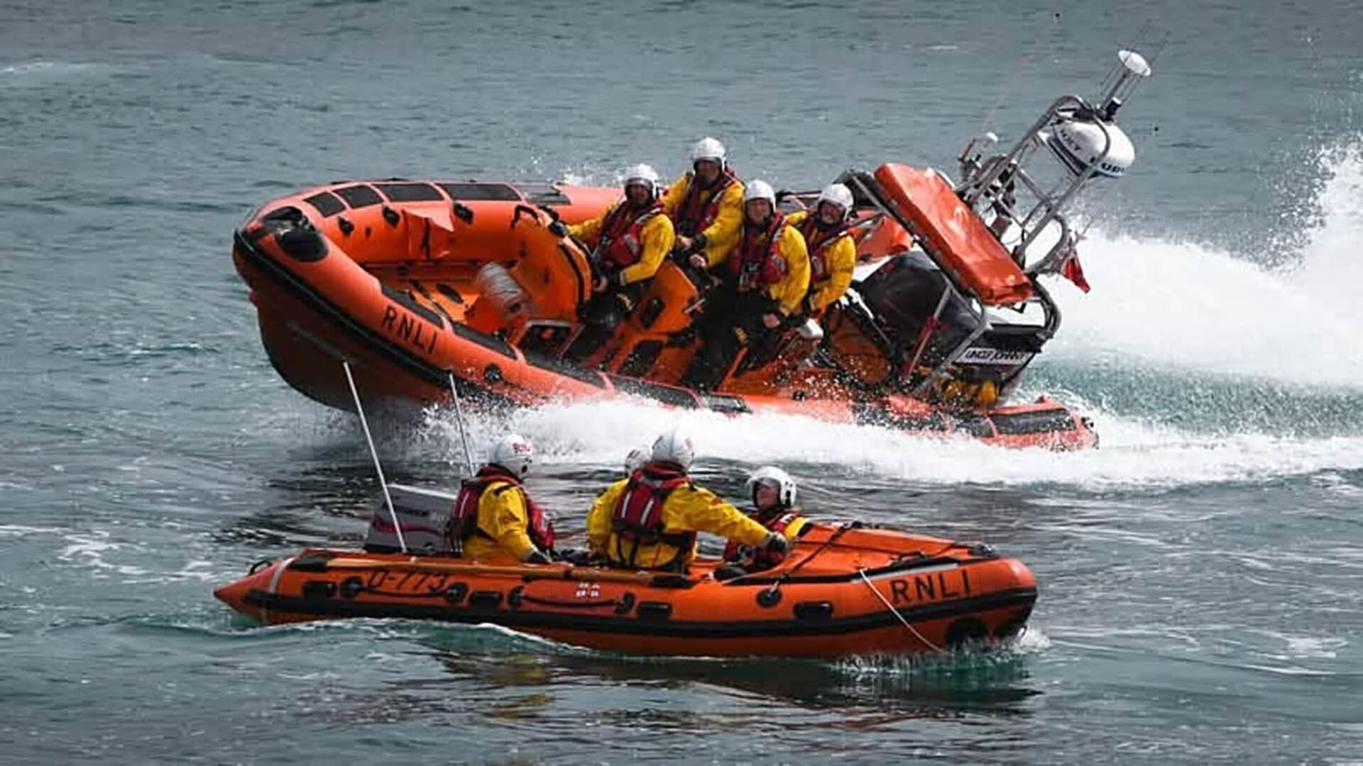 Newquay RNLI D-Class and Atlantic 85 lifeboats crewed and underway