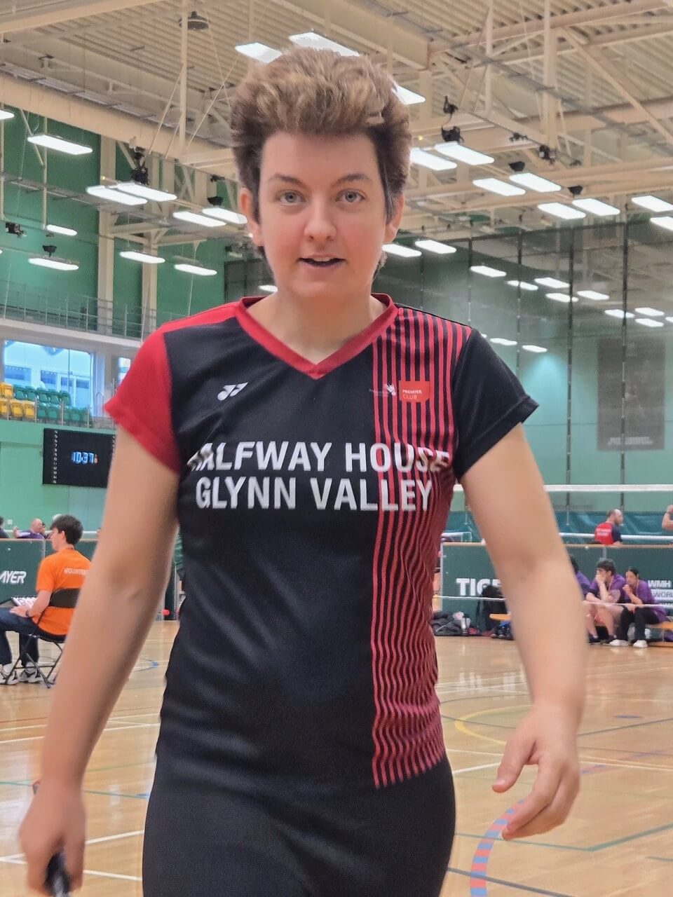 Nikki Welch in her Halfway House Glynn Valley badminton kit