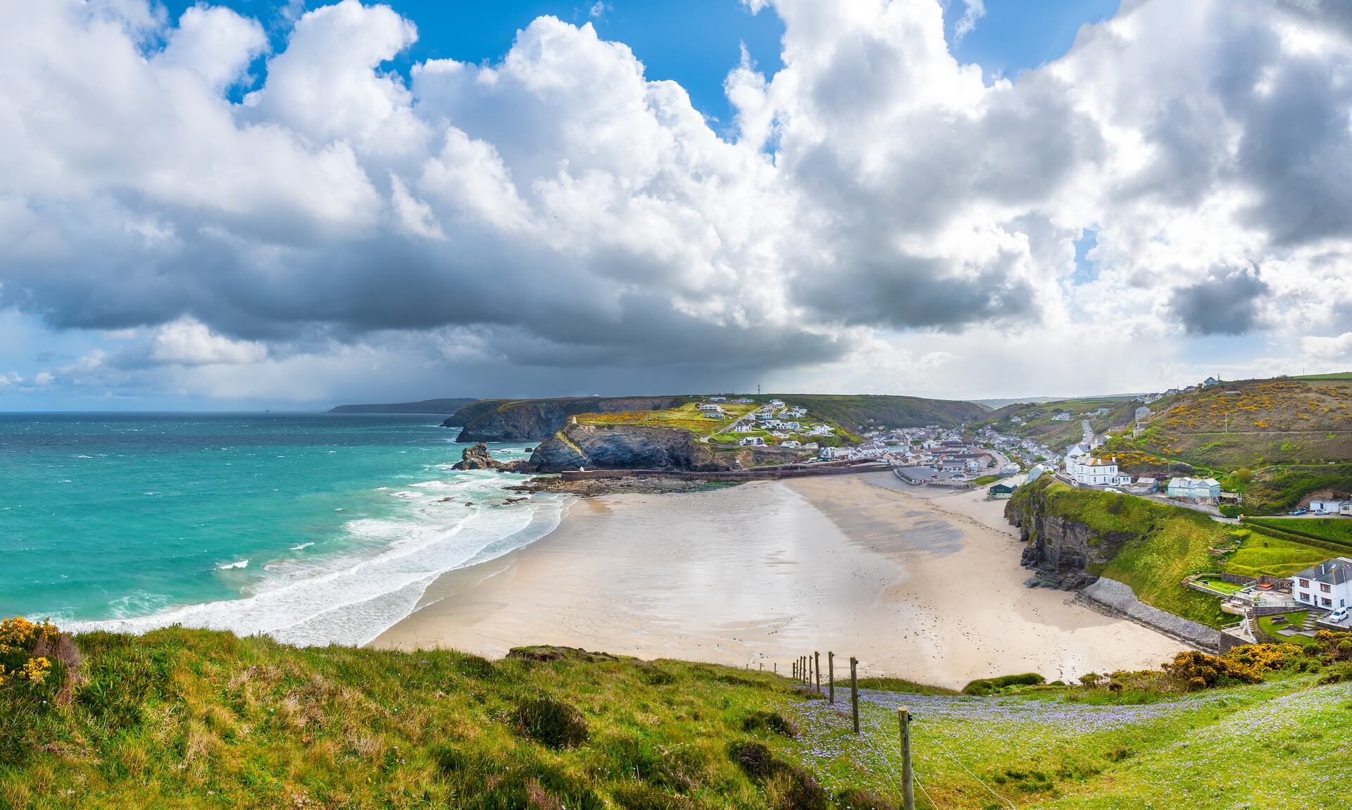 Portreath beach and village seen from the cliff above Western Hill