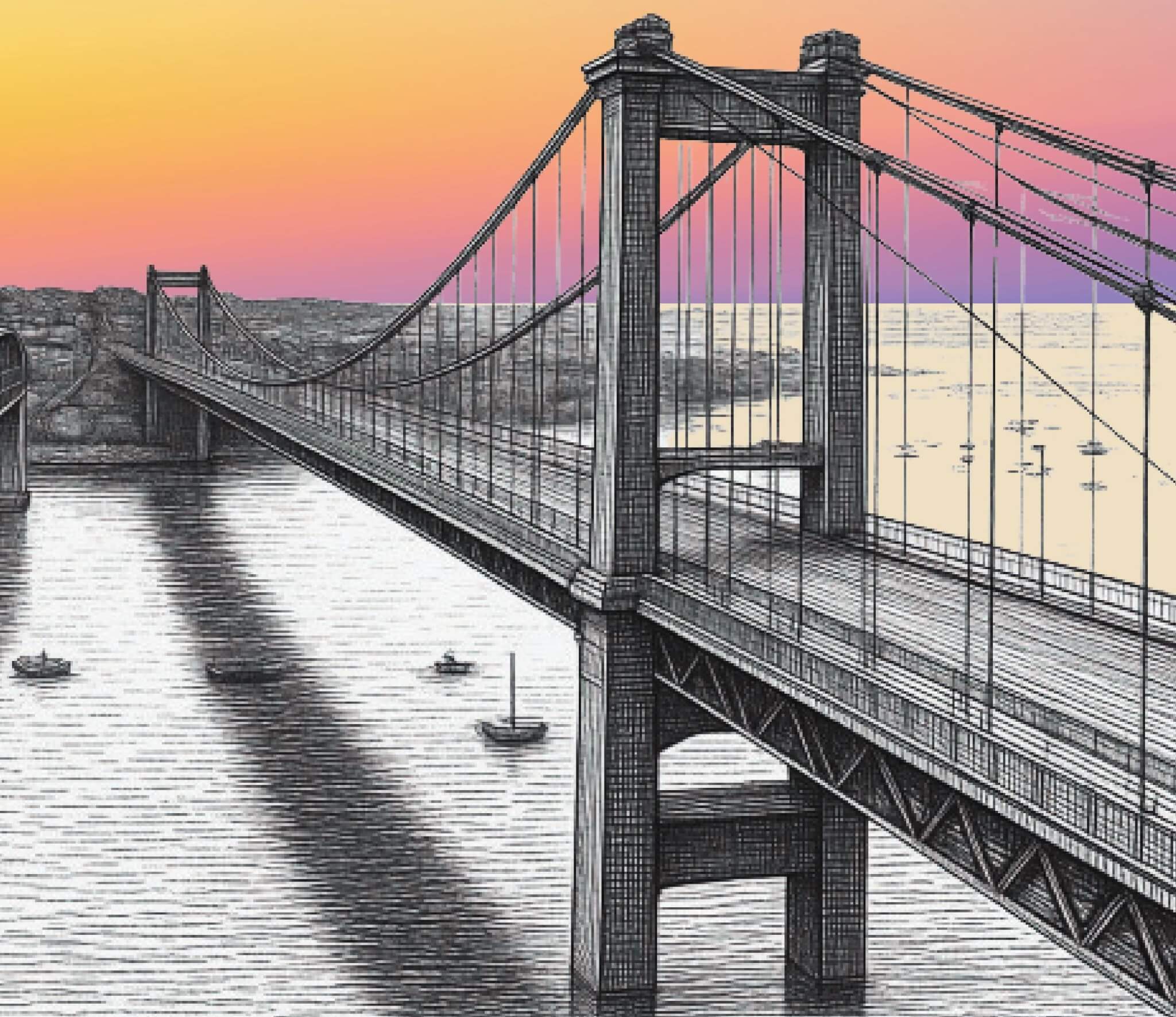 Illustration of the Tamar Bridge at sunset