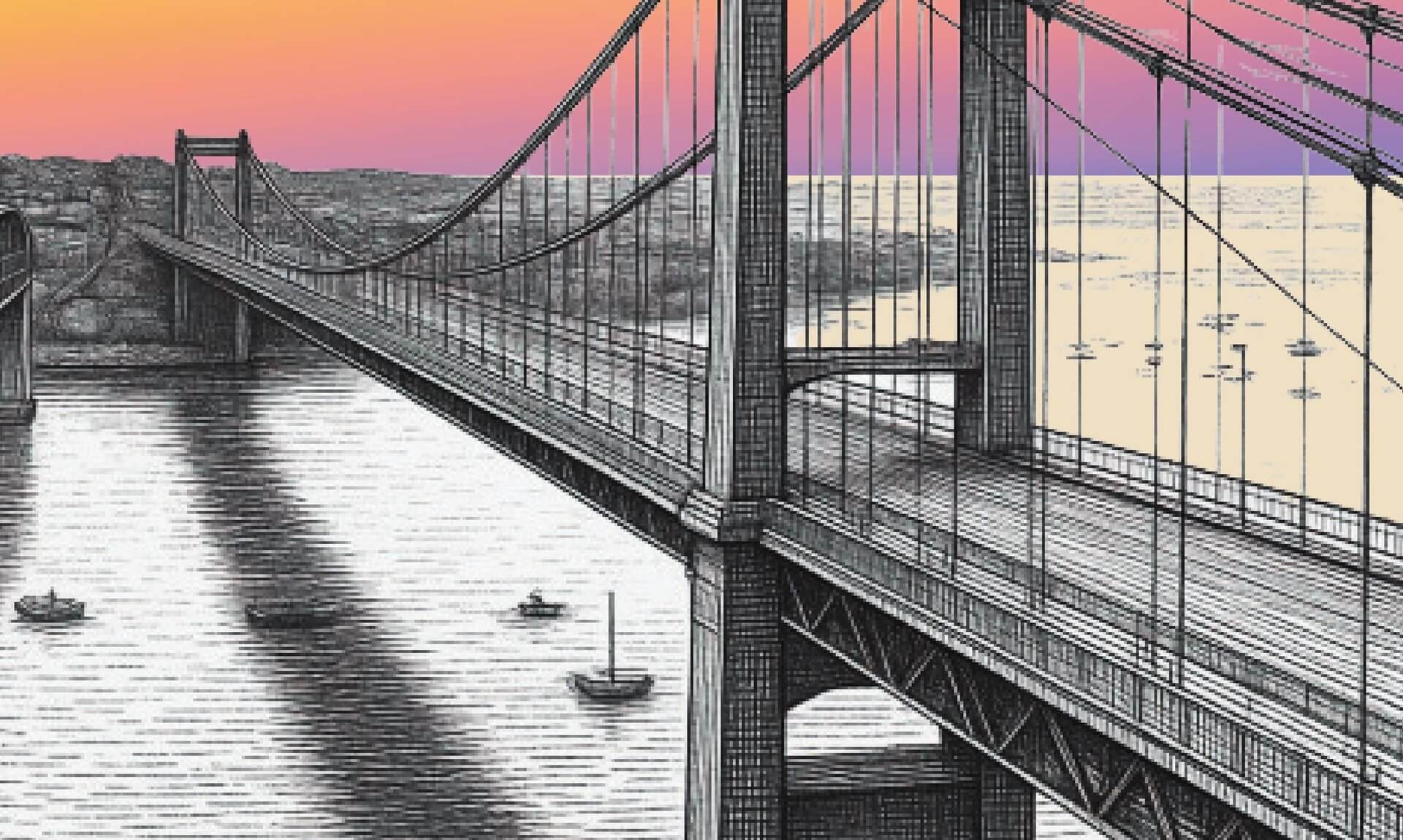 Illustration of the Tamar Bridge at sunset