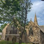 St Hilary church, Cornwall, seen from the churchyard path