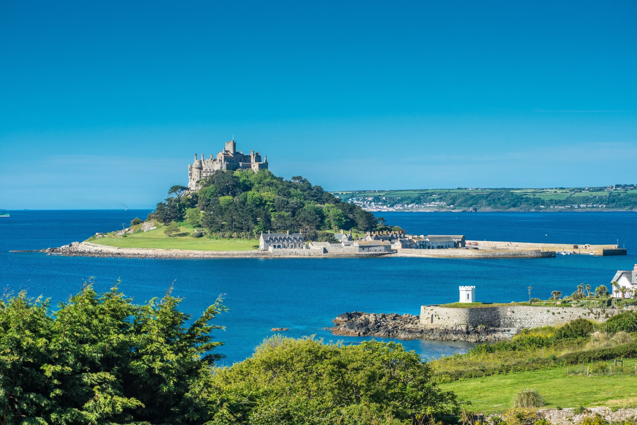 St Michael's Mount rising from the sea off Marazion