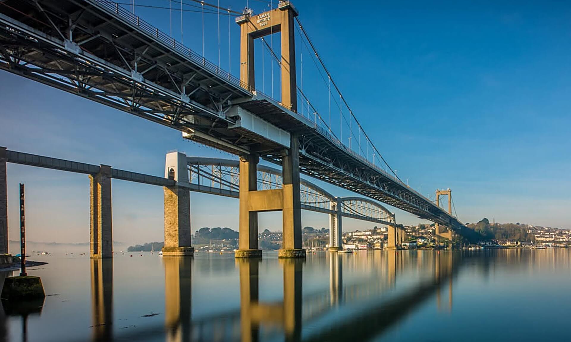 The Tamar Bridge crossing the River Tamar between Cornwall and Devon