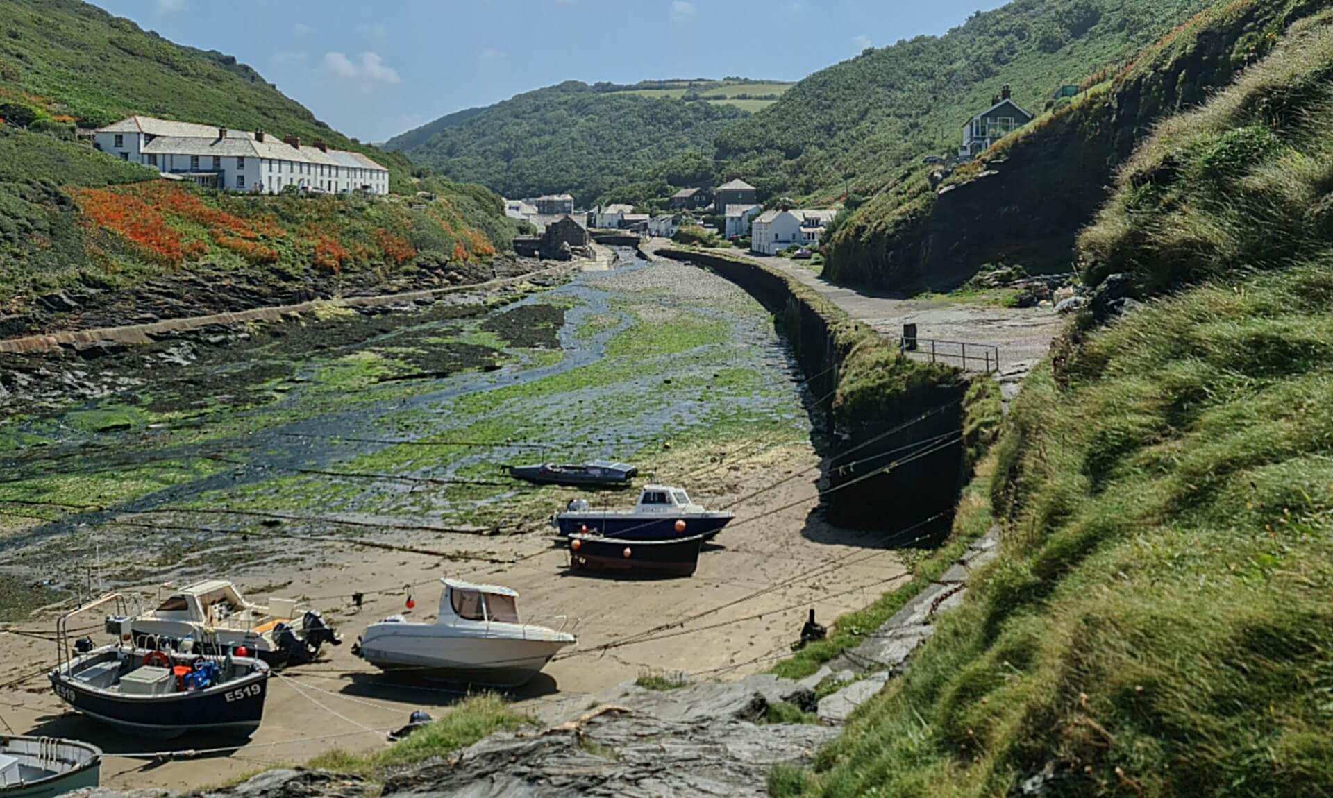 Boscastle harbour and village seen from above