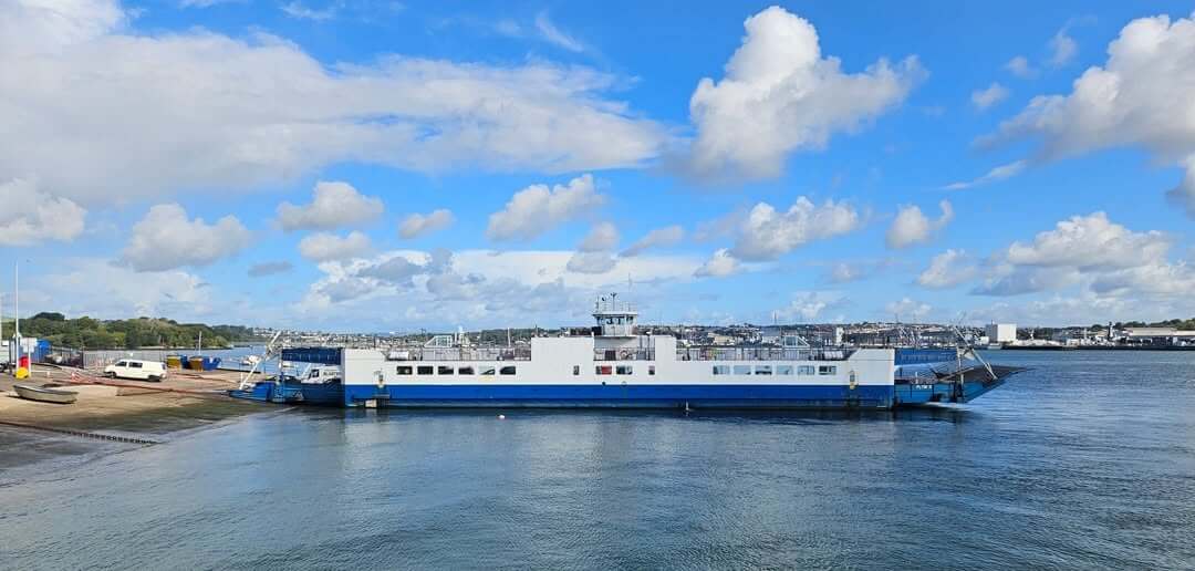 The Torpoint Ferry docked at Torpoint on the River Tamar