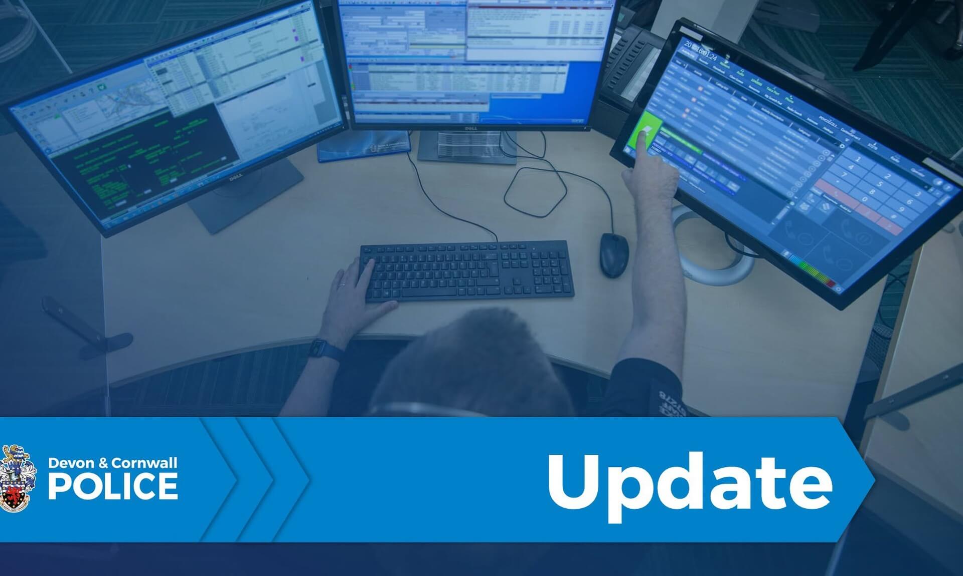 Devon and Cornwall Police control room operator at multiple screens