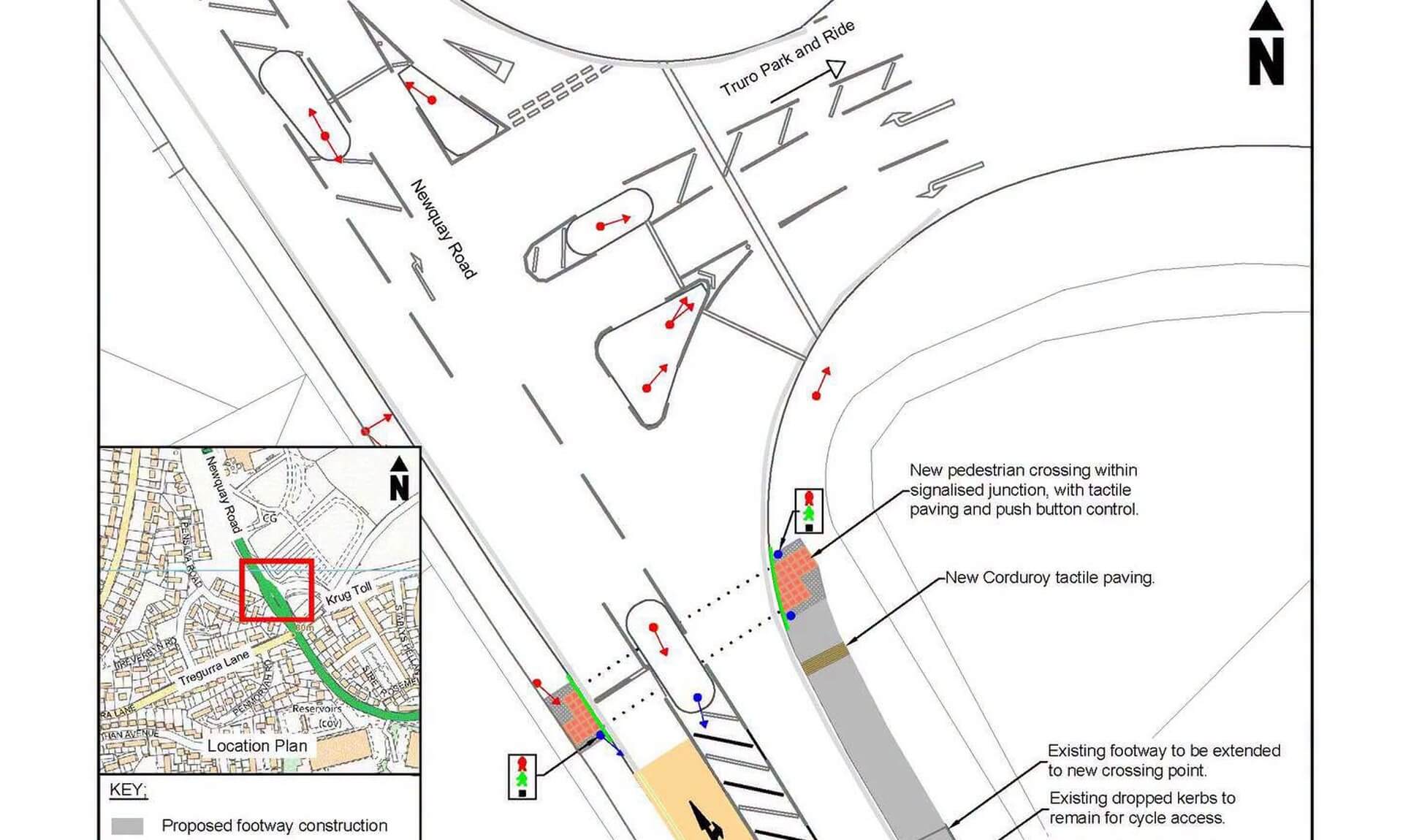 Proposal plan for the Newquay Road puffin pedestrian crossing, Truro