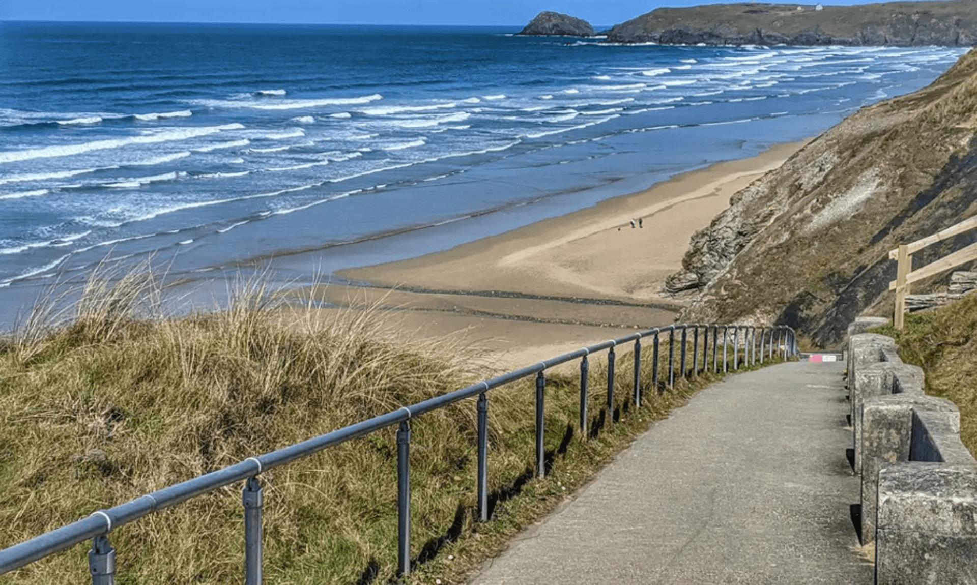 The coast path down to Perranporth beach and dunes