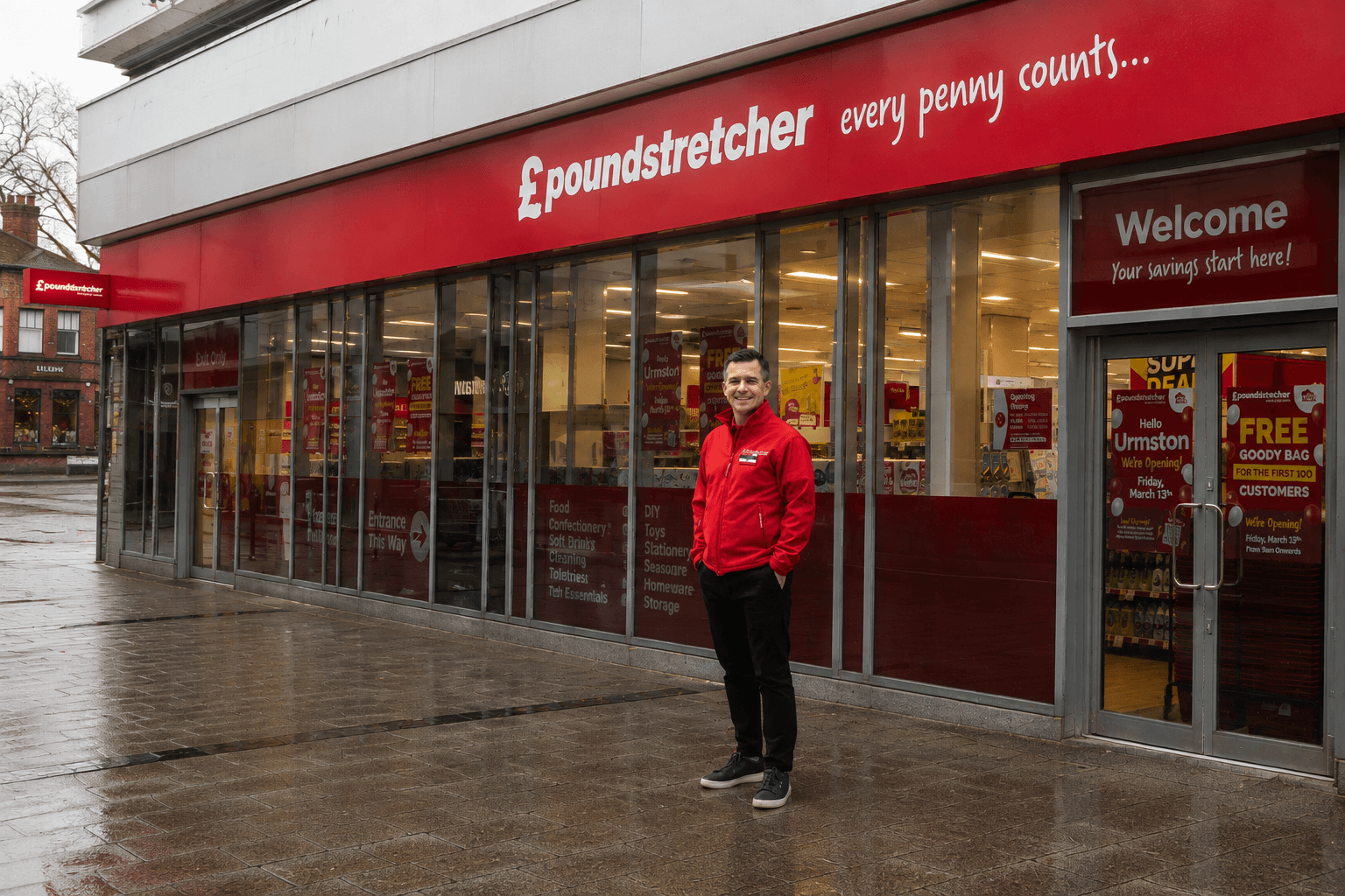 Andy Atkinson, CEO of Poundstretcher, outside a store