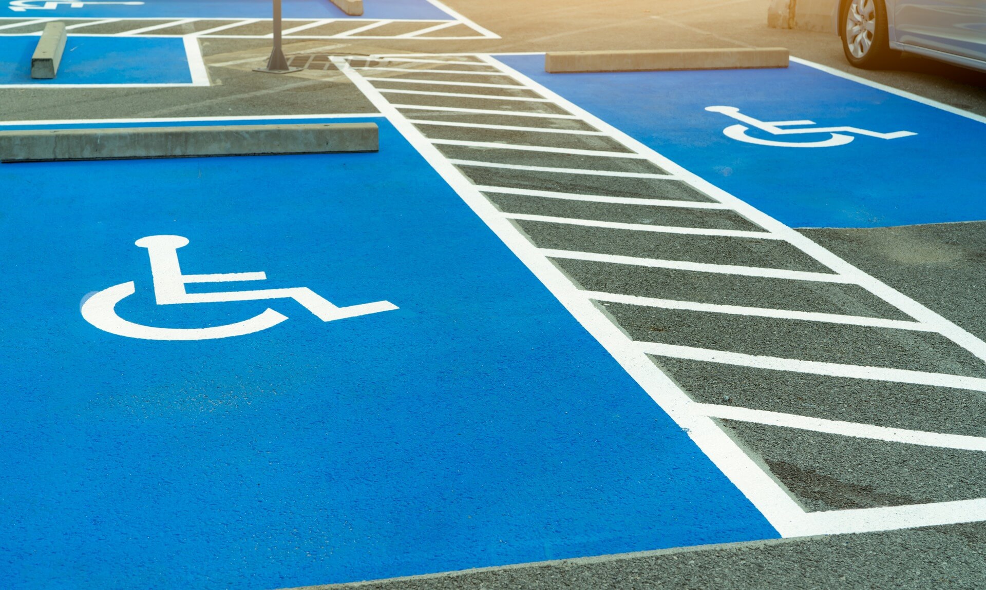 Blue Badge disabled parking bays marked out in a Cornwall car park