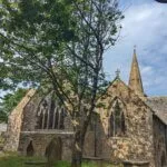 St Hilary church, Cornwall, seen from the churchyard path