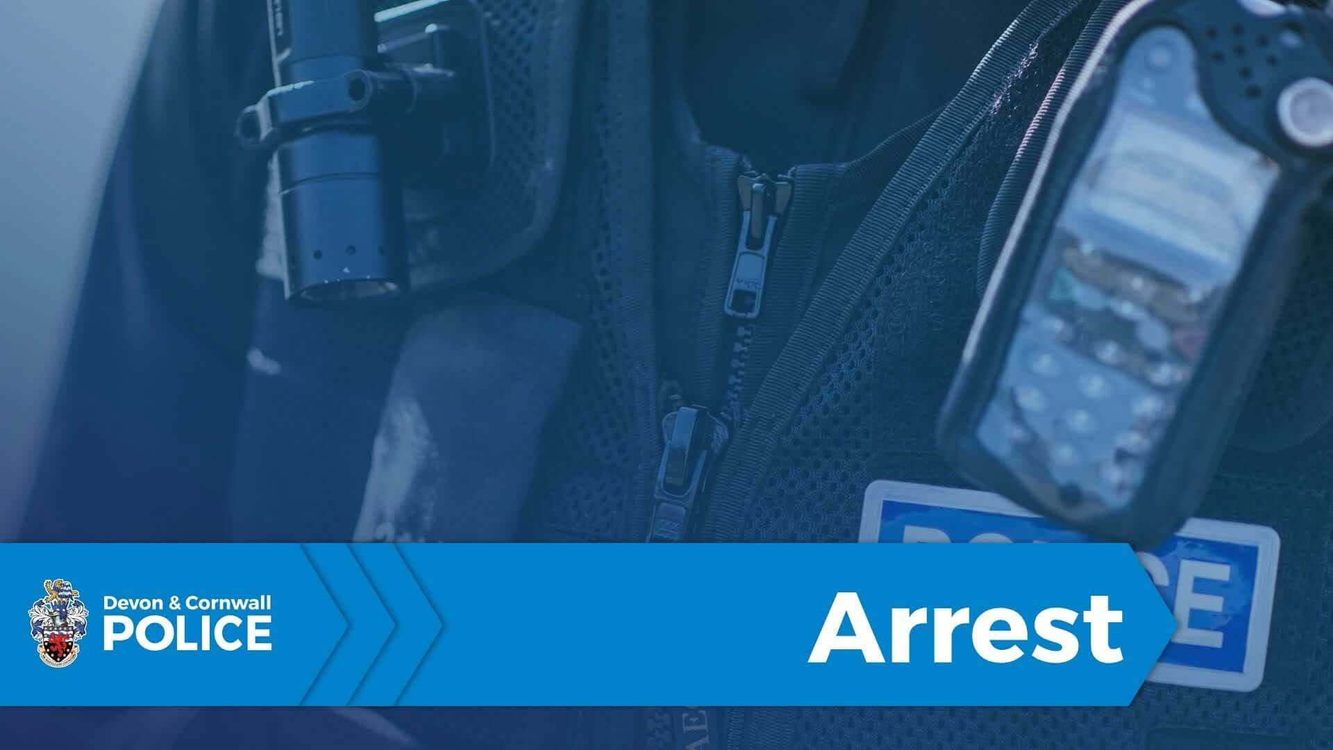 Devon and Cornwall Police branded graphic showing an officer's kit and the word Arrest