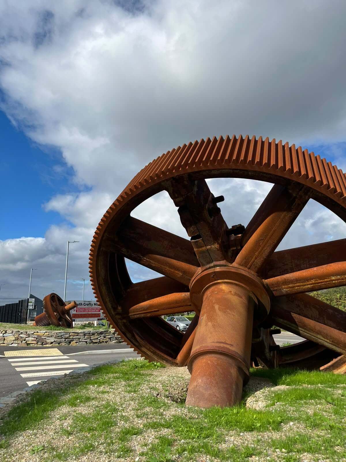 Giant rusted gear wheel at the South Crofty entrance