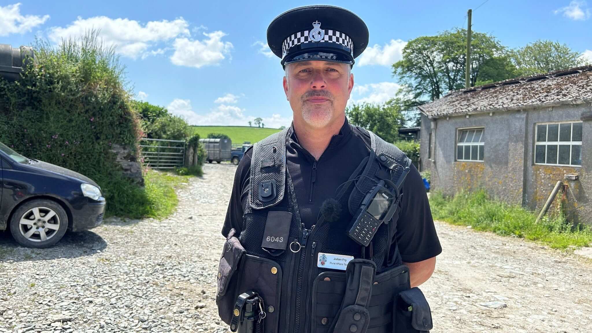 Devon and Cornwall Police Rural Affairs Team officer on a Cornish farm
