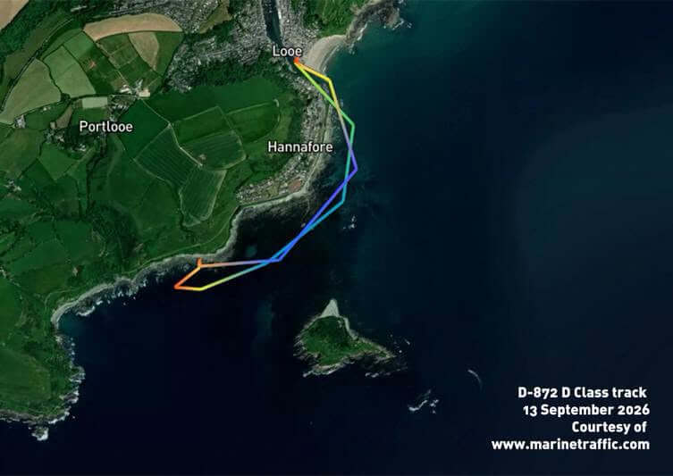 Map showing the D Class lifeboat's track during Sunday's shout