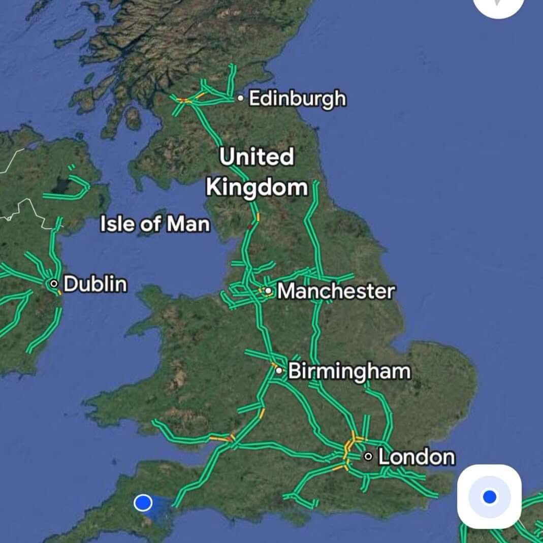 The route tracked from John O'Groats down through the UK to Cornwall