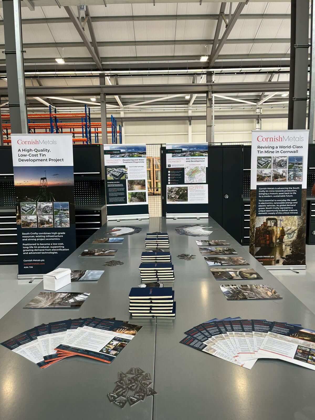 Cornish Metals display boards and leaflets inside Bartle's Foundry