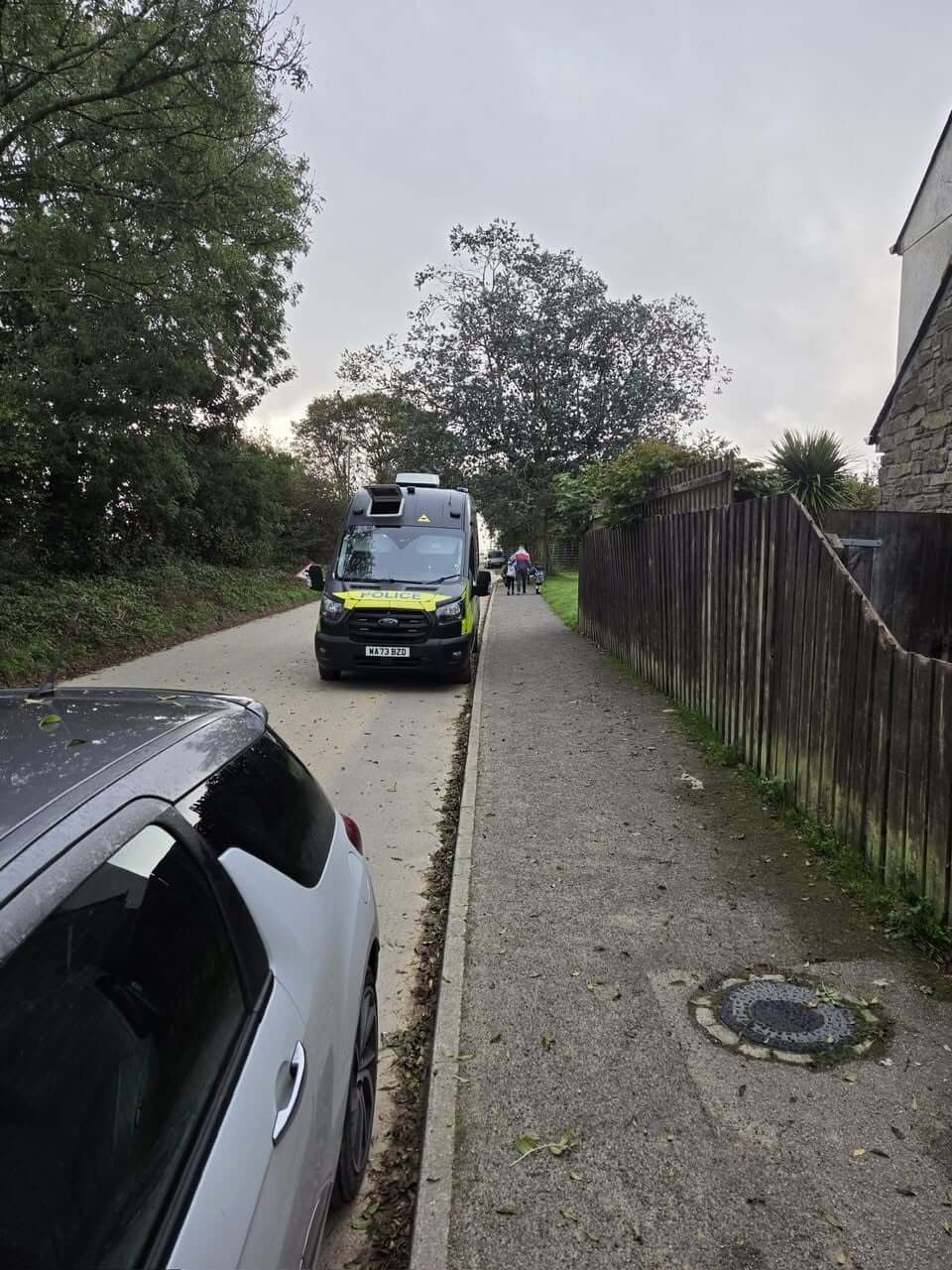 Police speed enforcement van parked on the road near St Erme and Trispen primary school