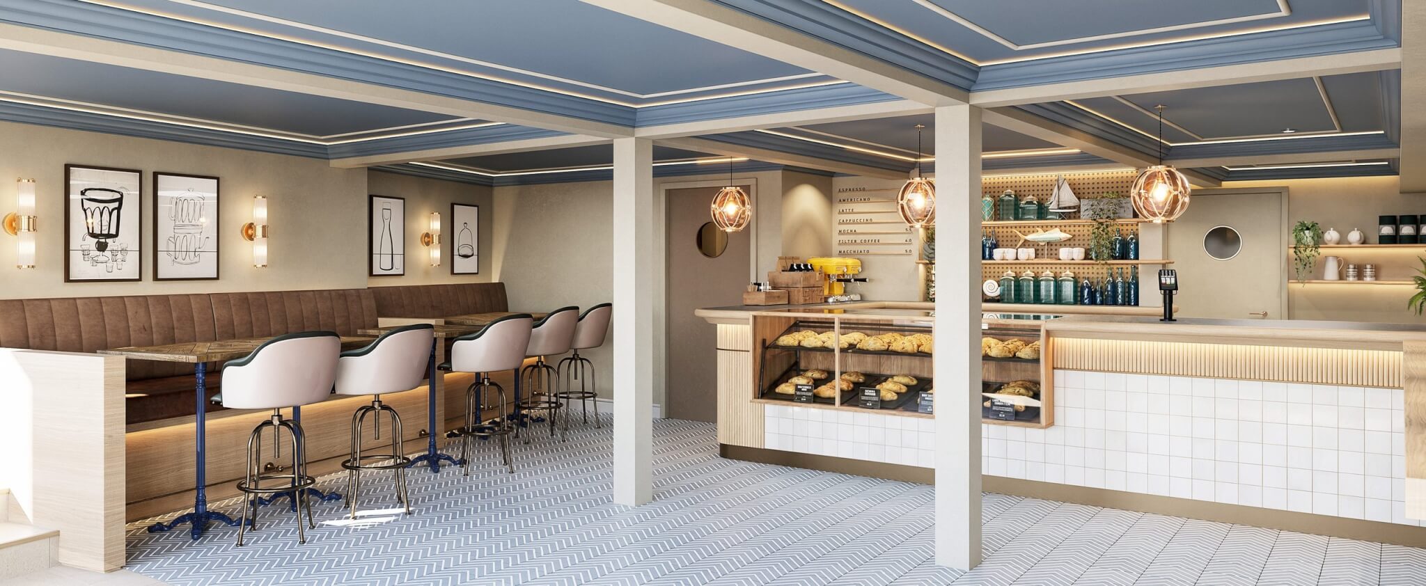 Render of the café, bistro and wine bar at Elysium St Mawes
