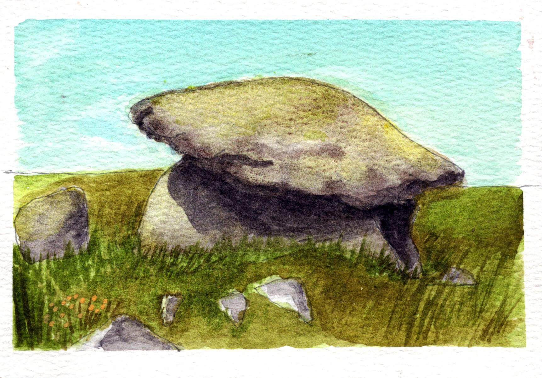 Watercolour postcard of Chun Quoit