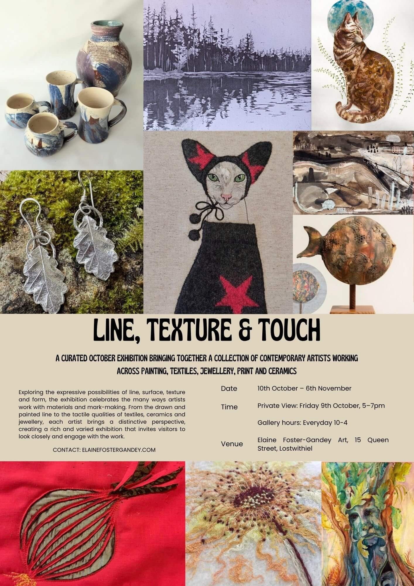 Poster for Line, Texture & Touch at Elaine Foster-Gandey Art, Lostwithiel