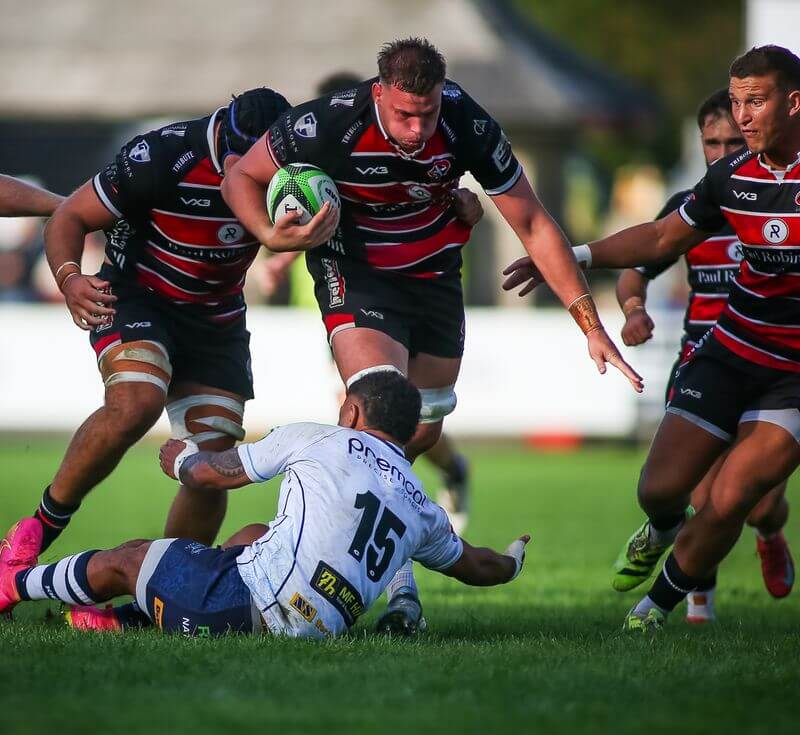 Hugh Bokenham makes a carry for Cornish Pirates against Doncaster Knights