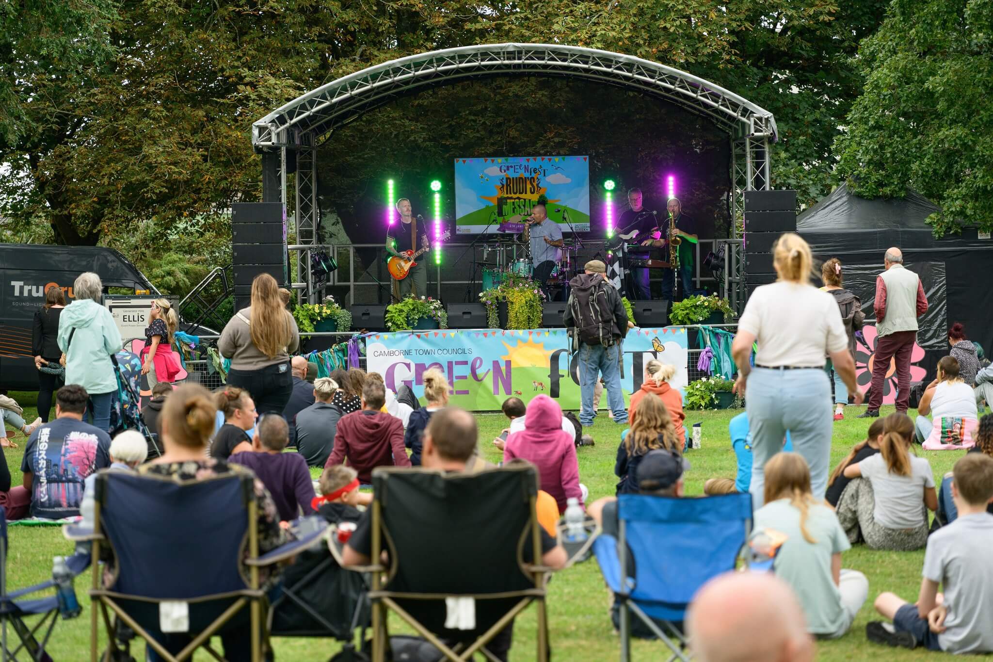 Crowd in front of the main stage at Camborne Green Fest