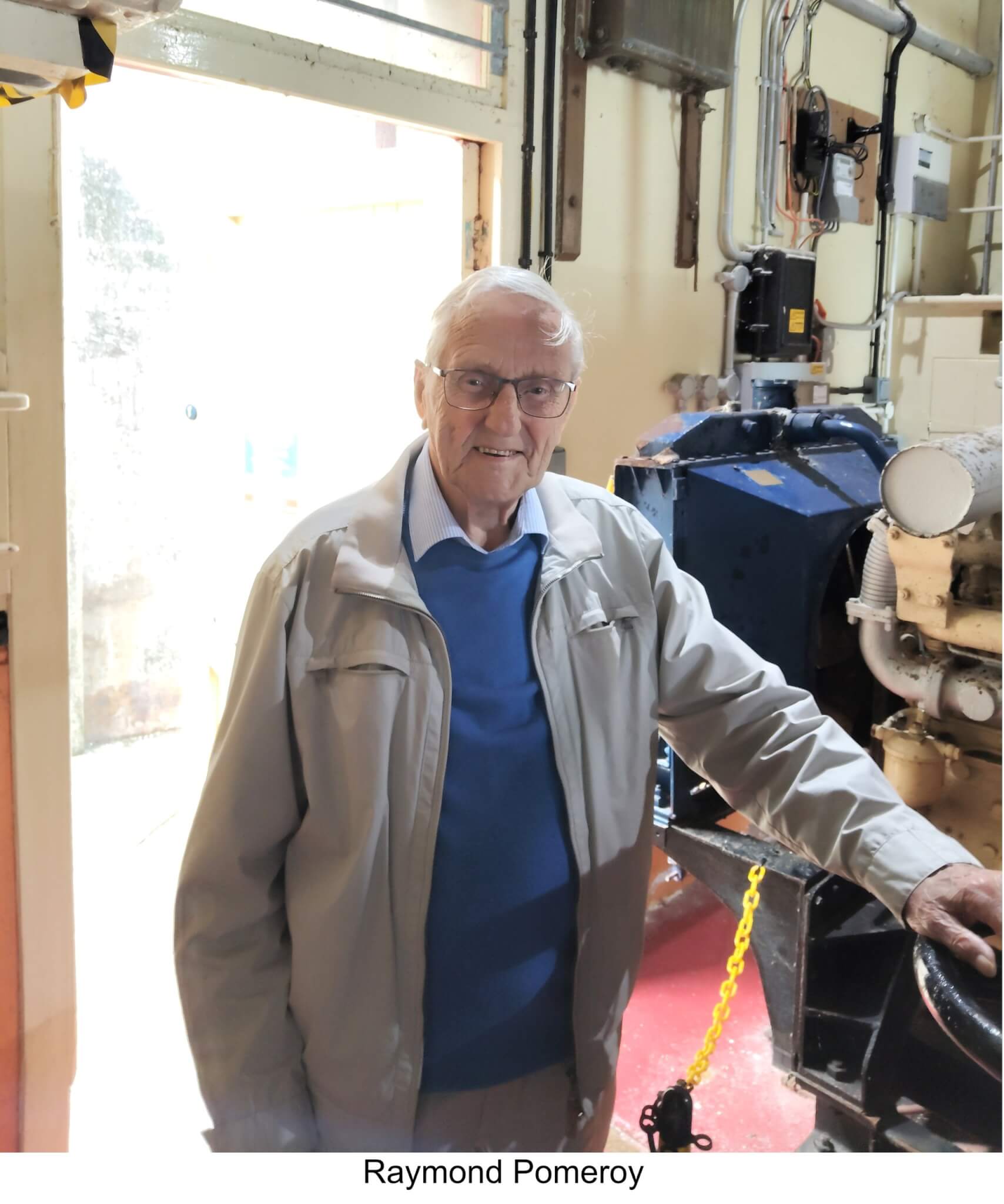 Raymond Pomeroy beside the winch at the Old Penlee Lifeboat Station