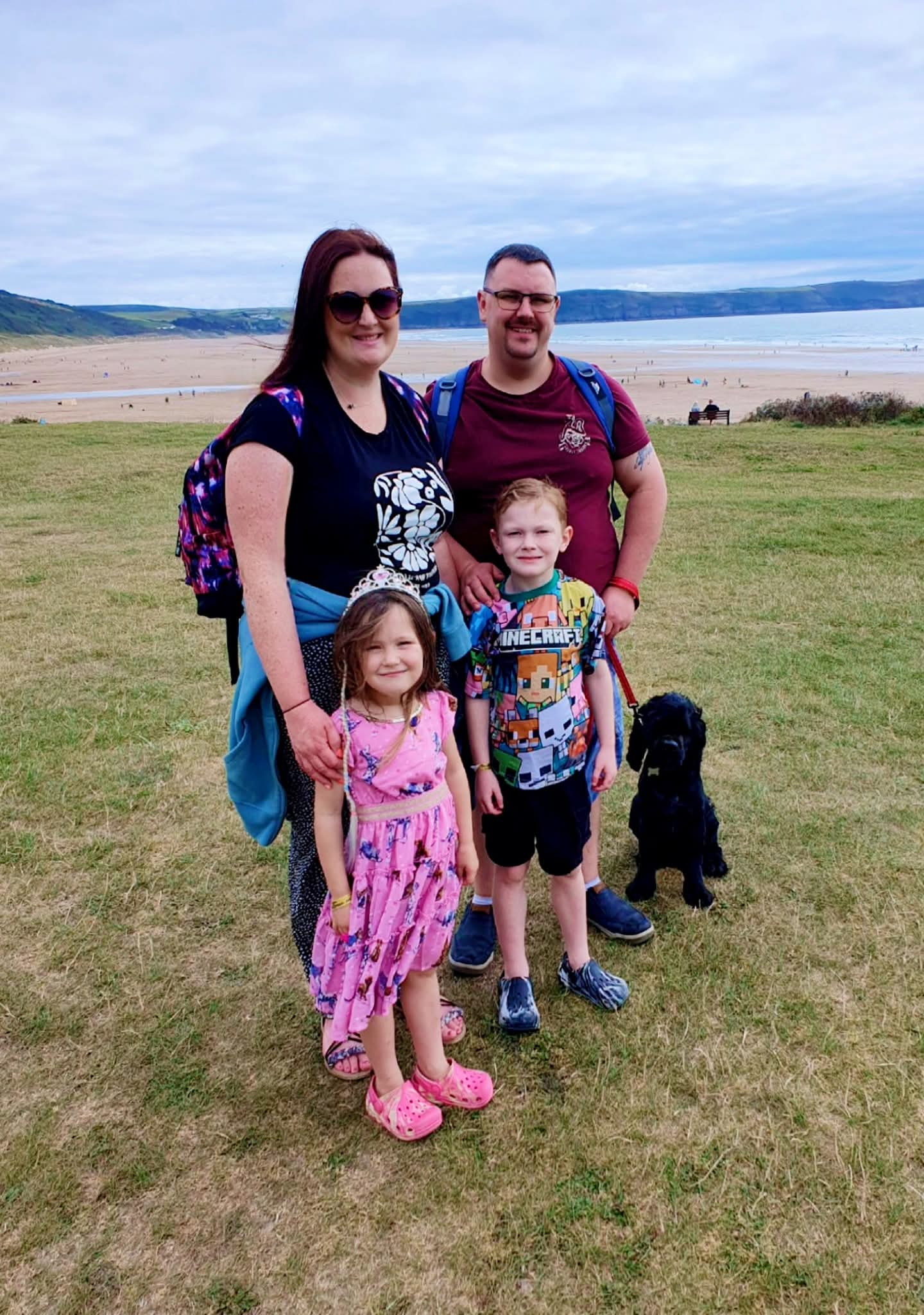 Lyndsey, Gareth, Harry, Ozzy the dog and Grace on a family day out