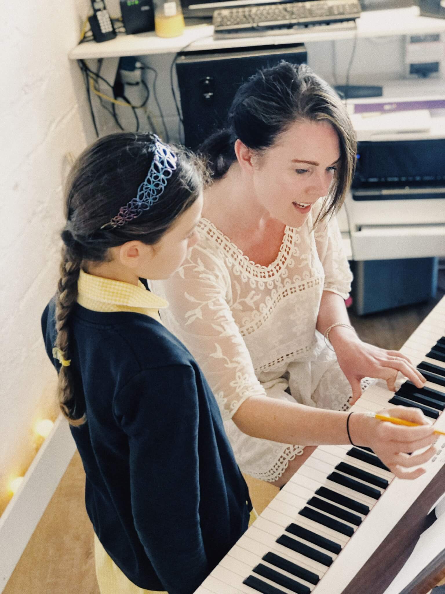 Nadine Finney teaching a piano student at The Studios Newquay