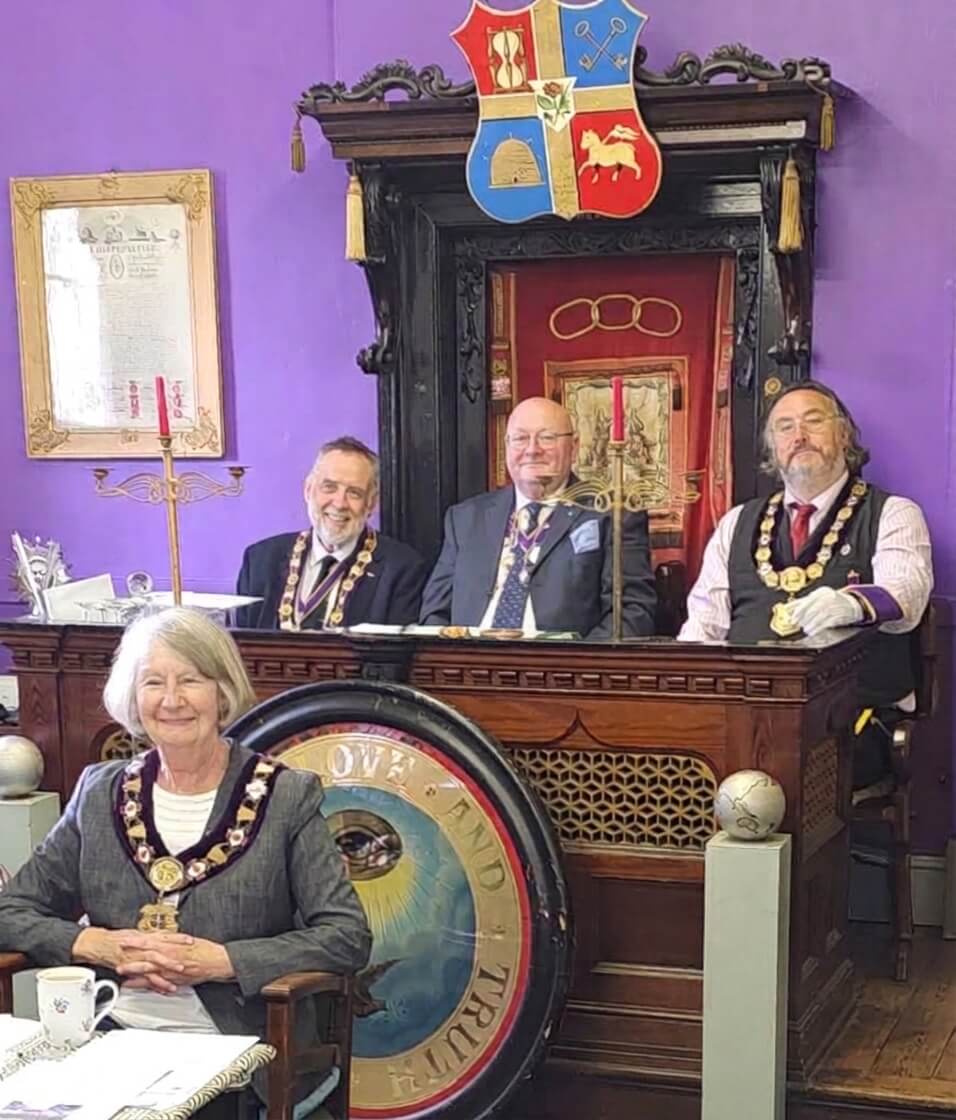 District officers of the Oddfellows at the top table in Oddfellows Hall, Redruth