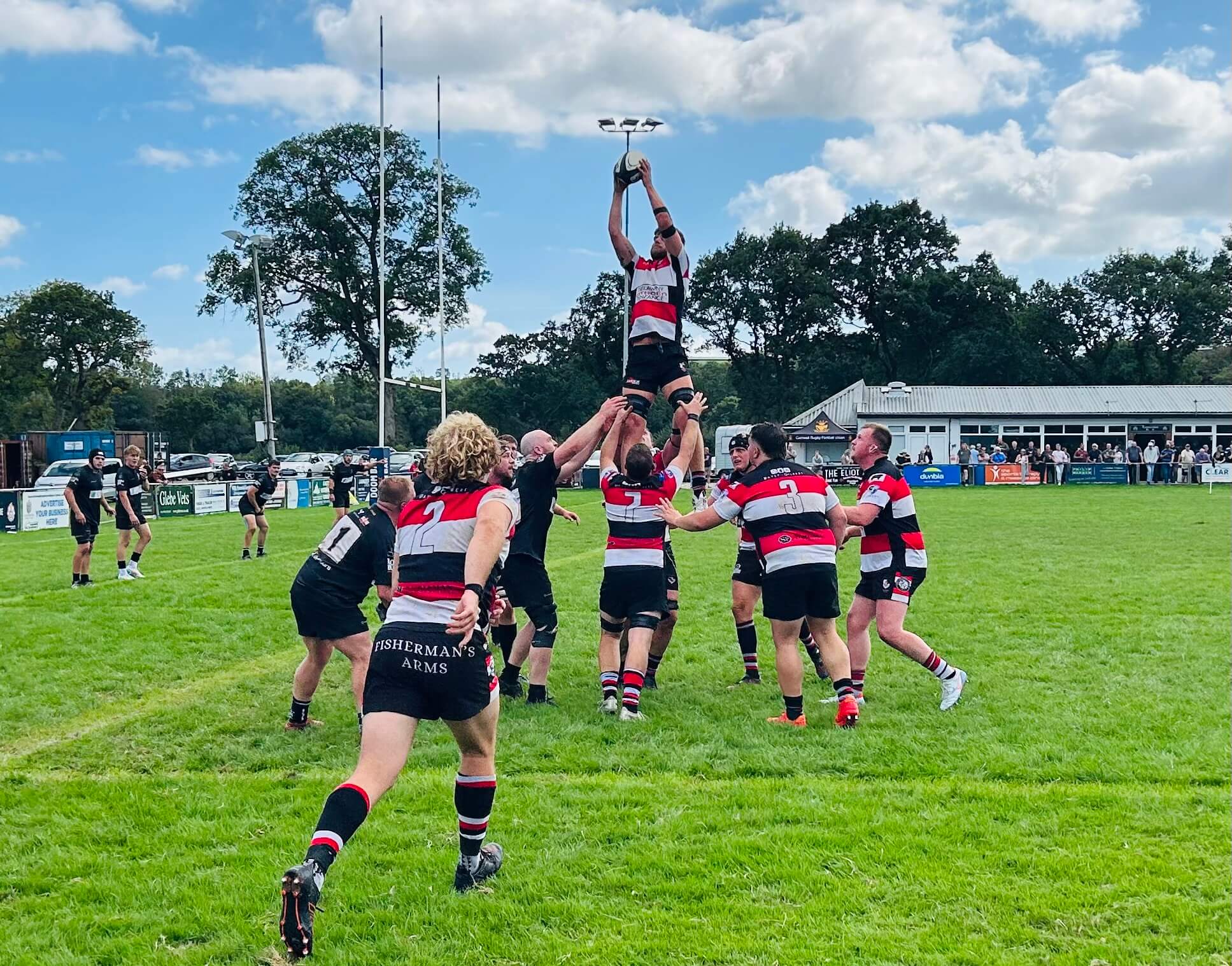 Penzance & Newlyn and Launceston players contest a lineout at Polson Bridge