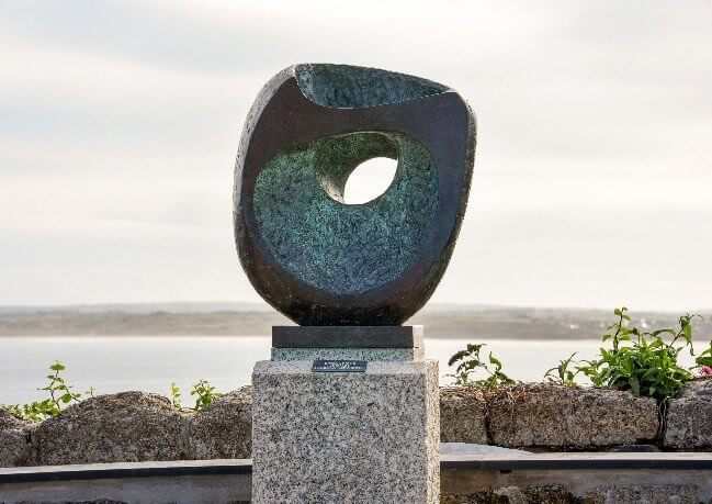 Barbara Hepworth's Epidauros II sculpture back on its granite plinth at the Malakoff