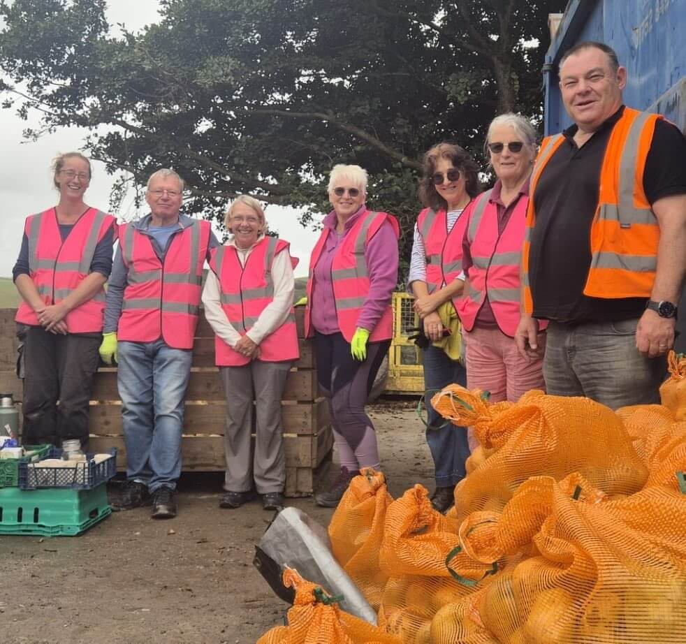 Gleaning Cornwall volunteers with sacks of gleaned produce