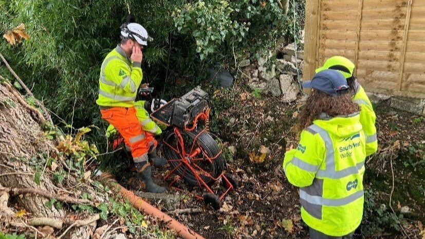 South West Water and Glanville Environmental teams investigating a drainage misconnection with a sewer camera