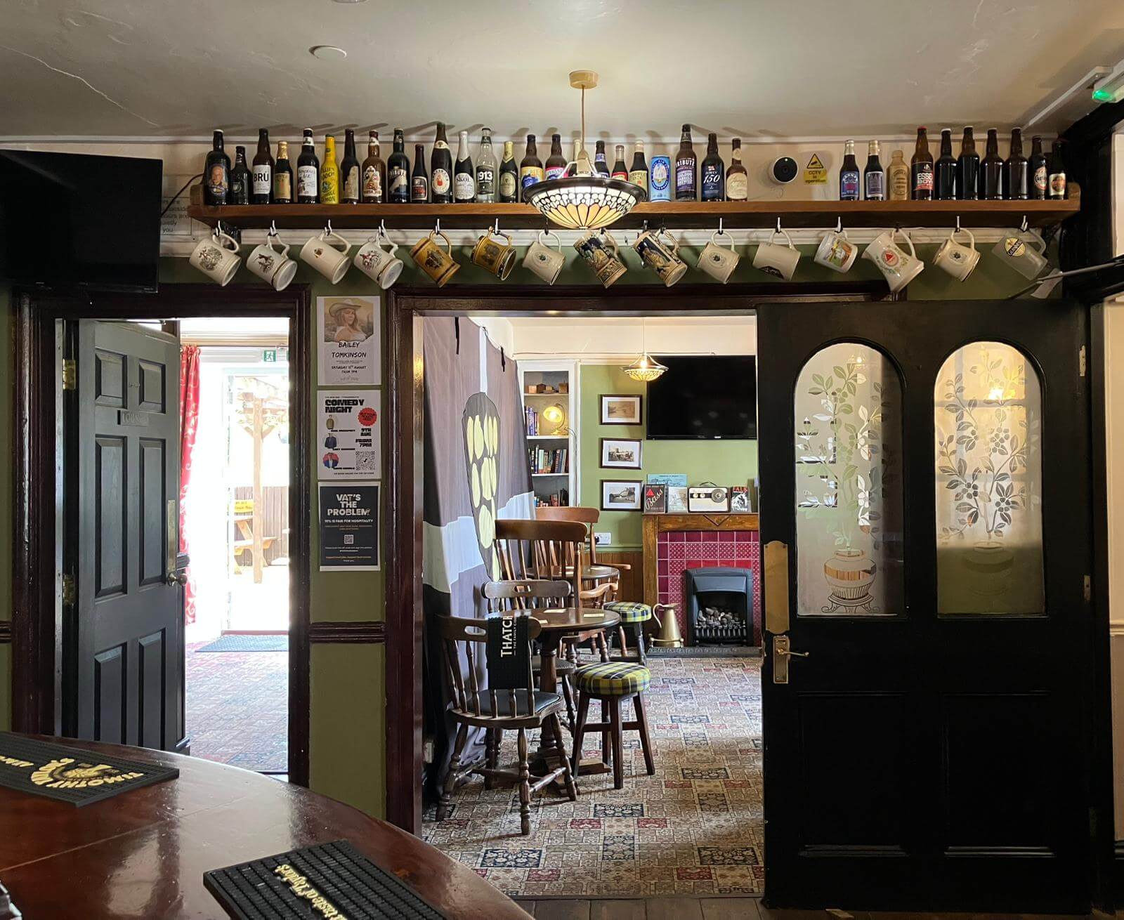 The giant Cornish flag inside The New Inn