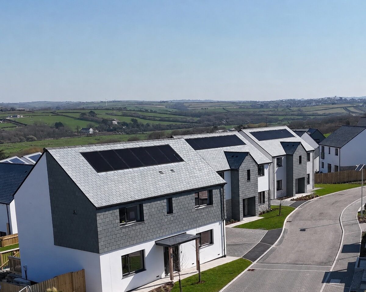 Aerial view of the Upton Green residential development in Bude