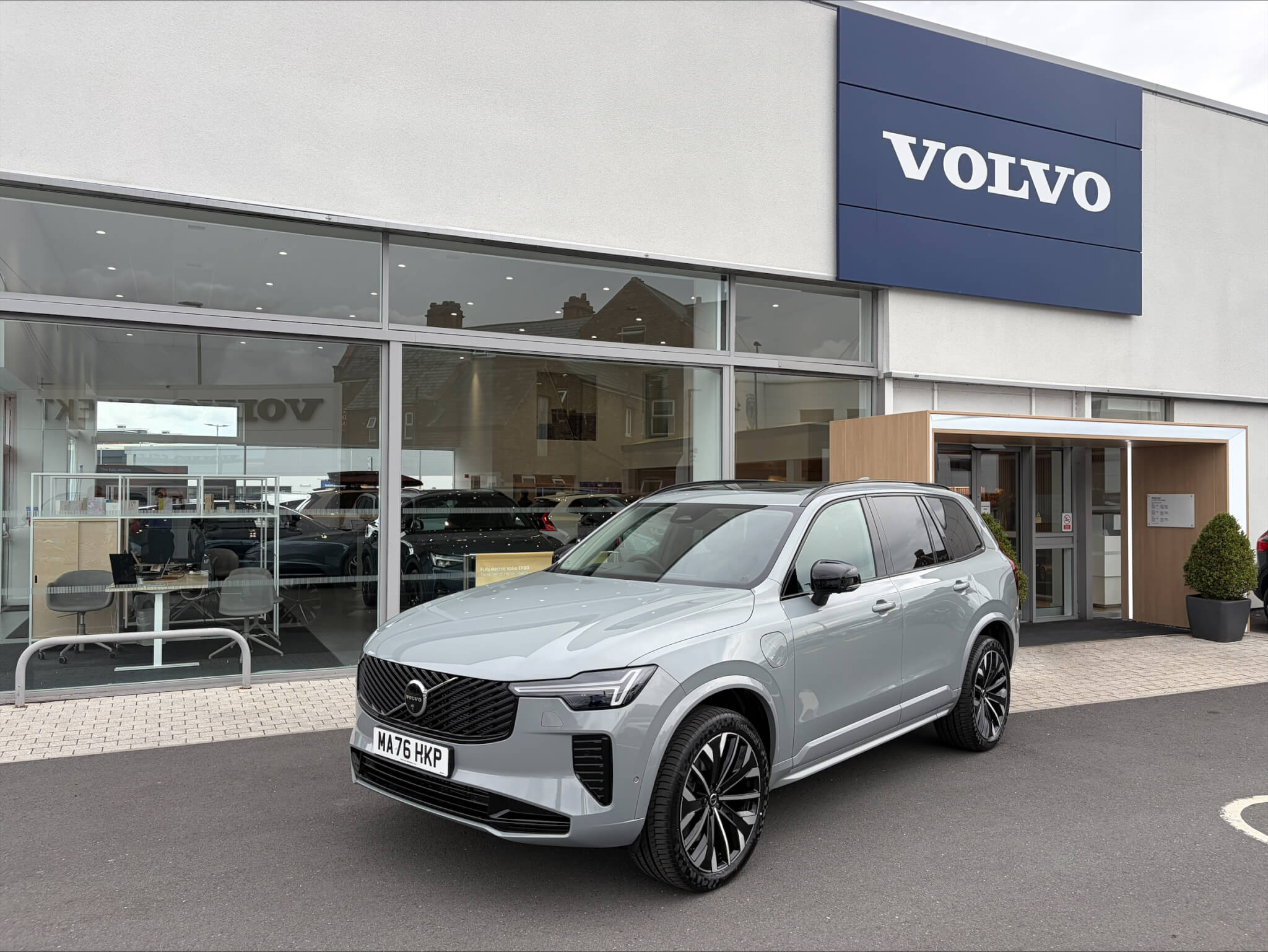 A Volvo XC90 with a new 76 registration plate outside Vertu Volvo Truro
