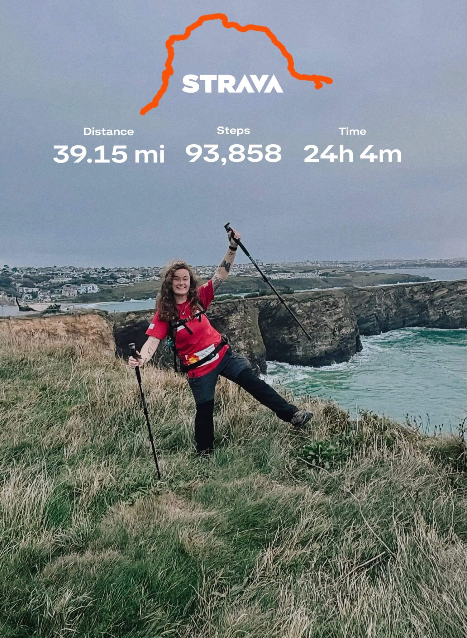 Strava summary showing 39.15 miles, 93,858 steps and 24 hours 4 minutes