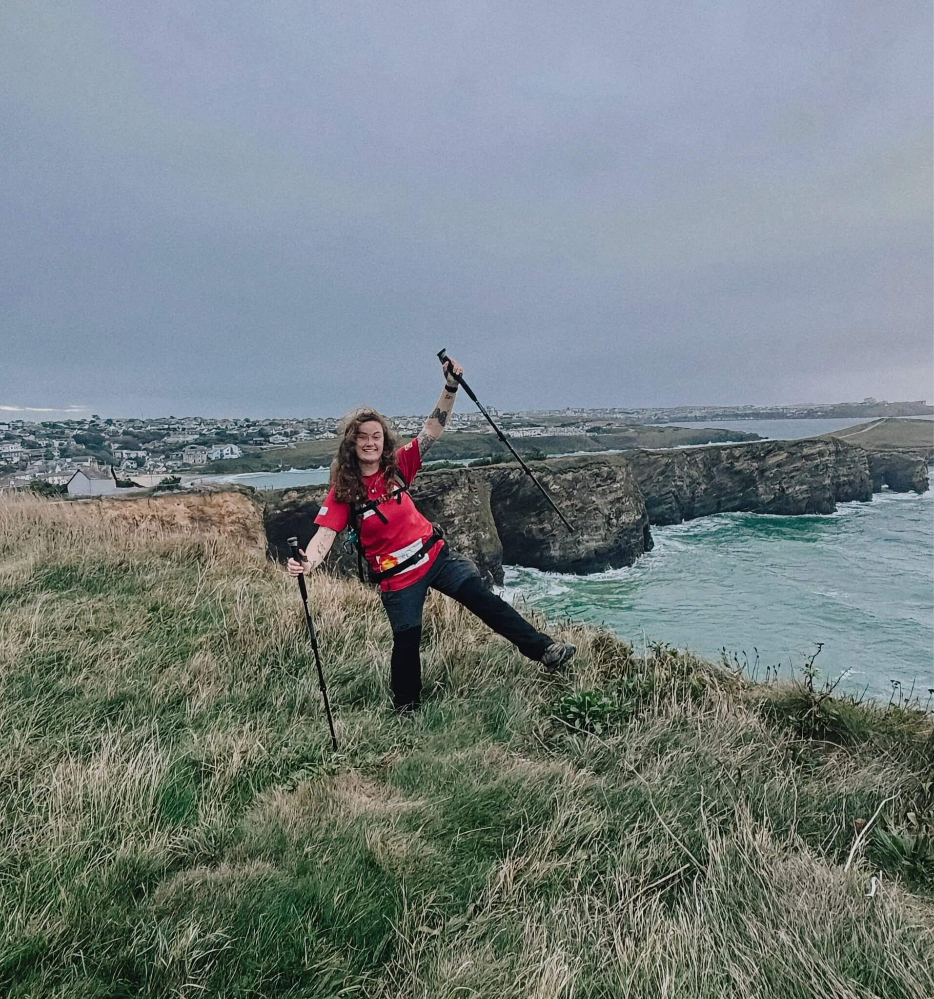 Skye Owen on the cliffs above the Cornish coast during her 24-hour walk
