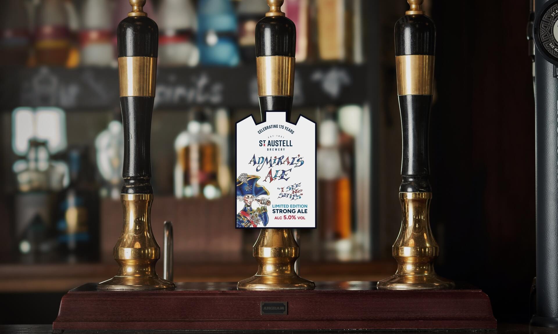 The Admiral's Ale pump clip on the bar at a St Austell Brewery pub