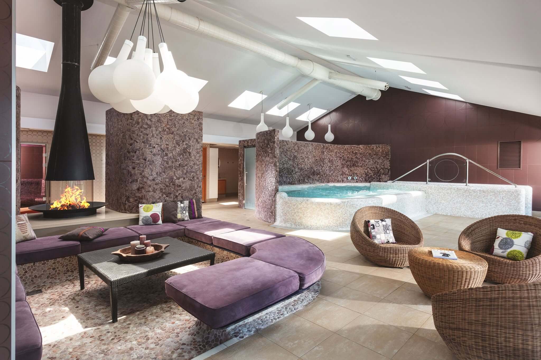 Indoor spa lounge and hot tub at Bedruthan Hotel and Spa