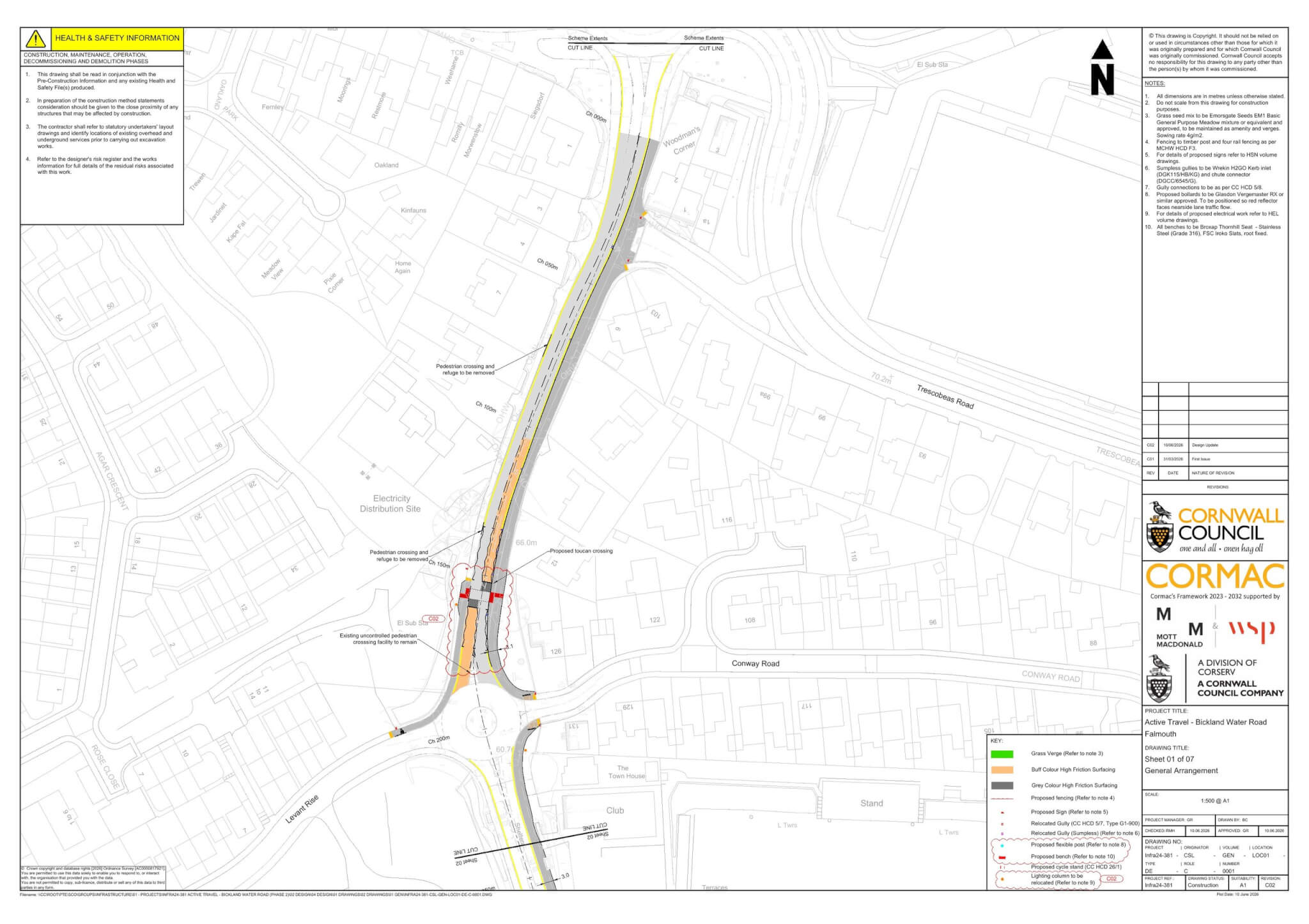 Bickland Water Road plan, phase 1: Union Corner roundabout to Levant Rise roundabout