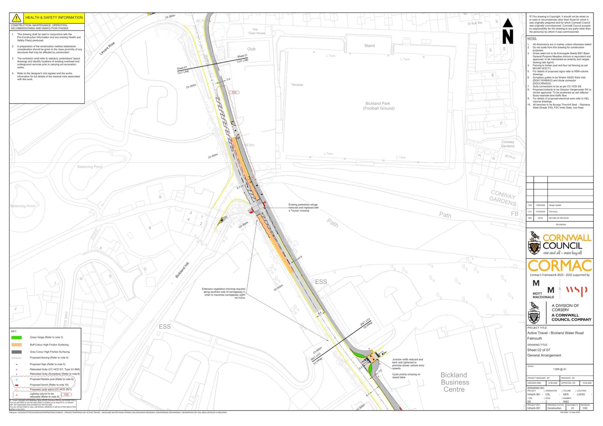 Bickland Water Road plan, phase 2: Levant Rise roundabout to Bickland Business Centre