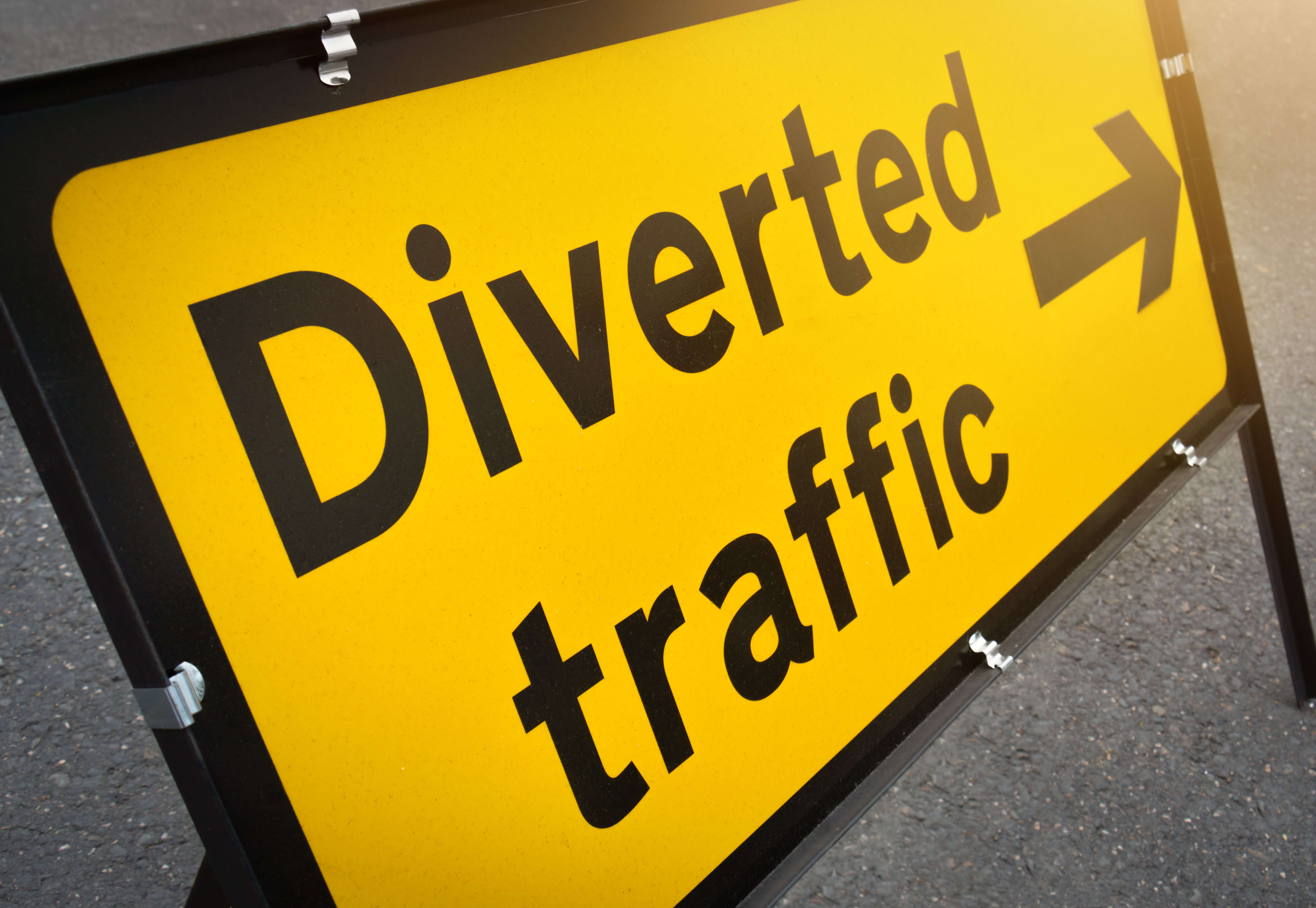Diverted traffic sign on a Cornwall road