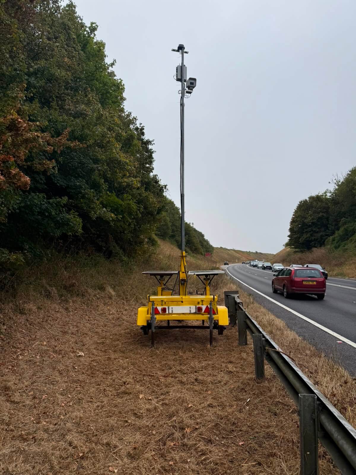 The AI U-turn camera unit on the Hayle Bypass with traffic passing