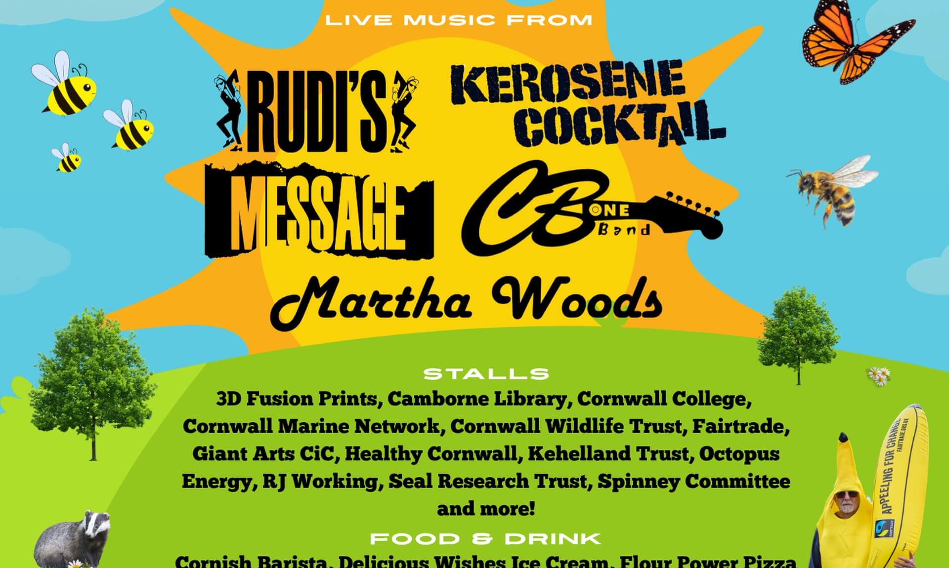 Green Fest 2026 poster, Camborne Town Council, live music and stalls